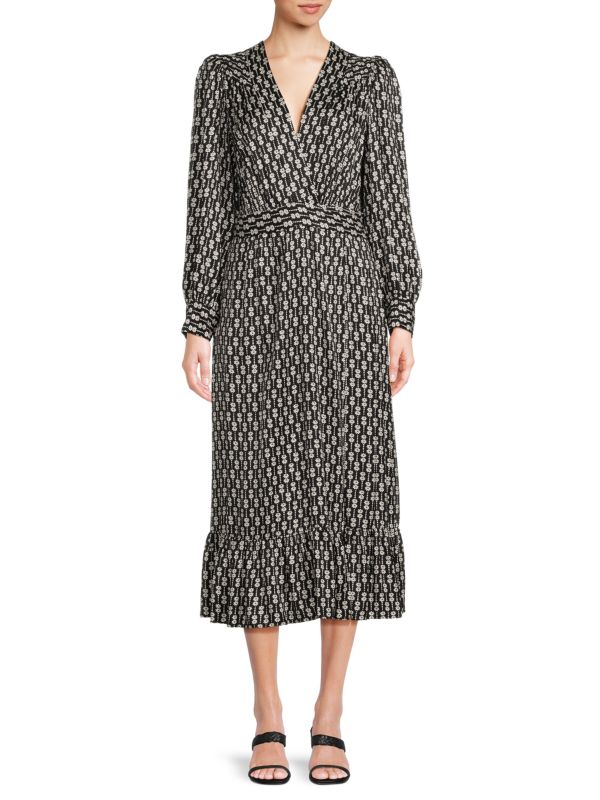 Sandro Sirene Floral Faux Wrap Midi Dress